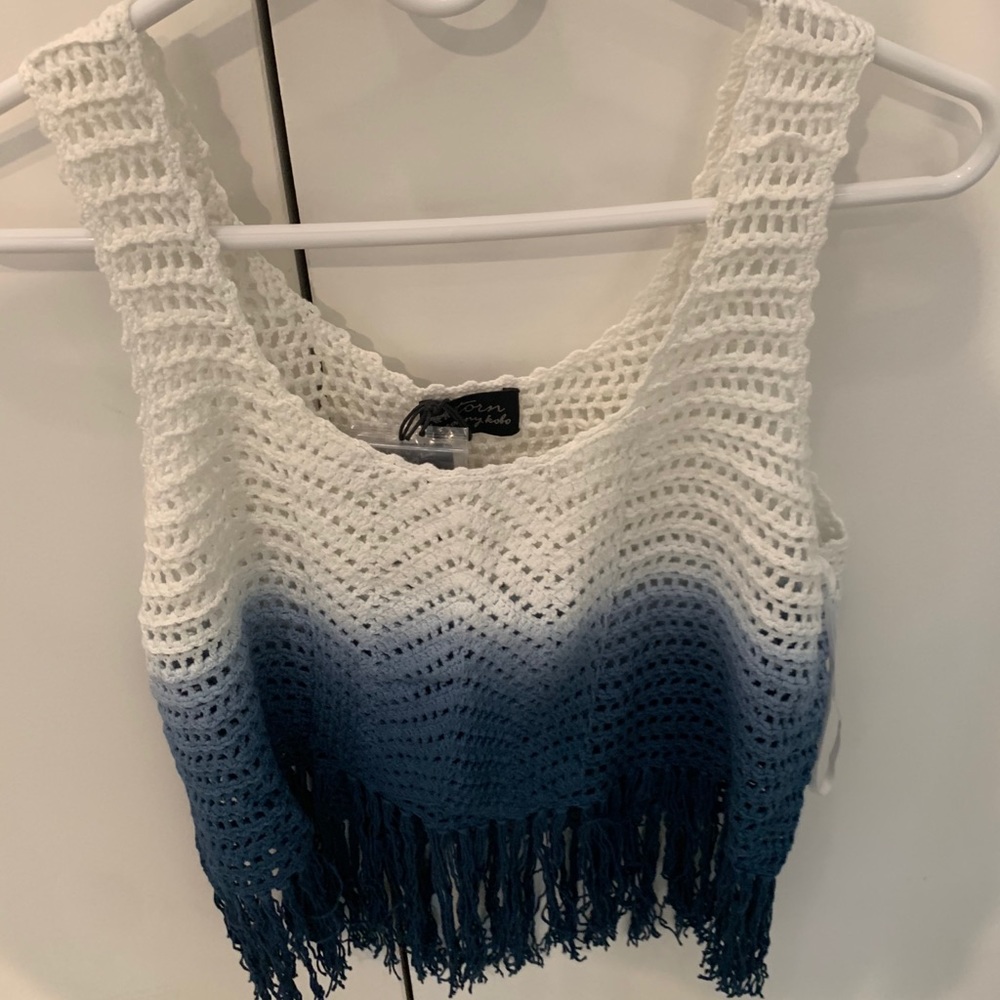 Torn by Ronny Kobo blue crochet tank